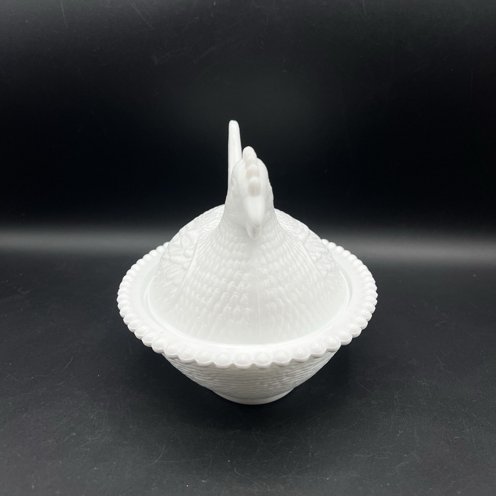 Indiana White Milk Glass Chicken Hen on Nest Covered Bowl Candy Dish 7 " VTG - Picture 2 of 15
